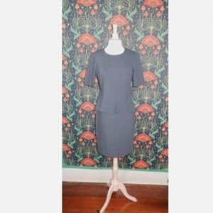 Lafayette 148 NY Slate Blue Knit Jersey Short Sleeve Peplum Dress 4